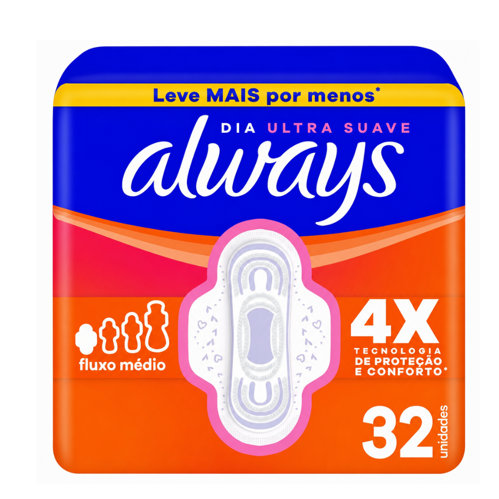 ABSORVENTE ALWAYS DIA ULTRA SUAVE COM ABAS 32 UNIDADES - Imagem 2
