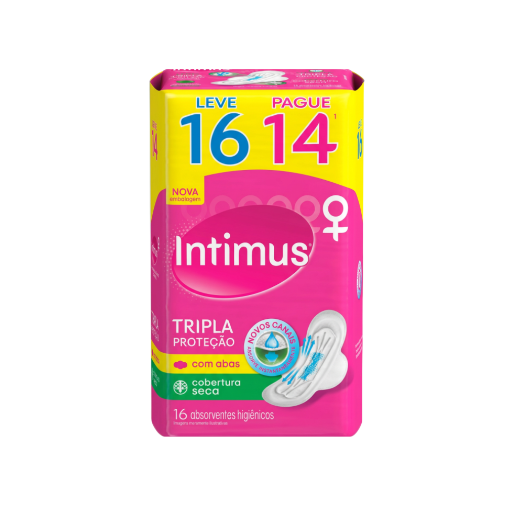 ABSORVENTE INTIMUS TODA PROTEGIDA COBERTURA SECA COM ABAS 16 UNIDADES