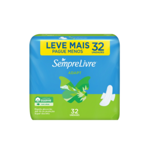 ABSORVENTE SEMPRE LIVRE ADAPT COBERTURA SUAVE COM ABAS COM 32 UNIDADES
