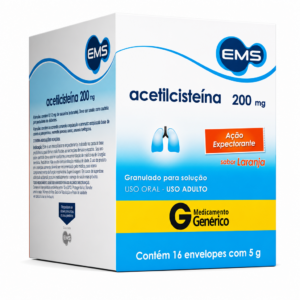 ACETILCISTEINA 200MG GRANULADO SABOR LARANJA 16 ENVELOPES EMS