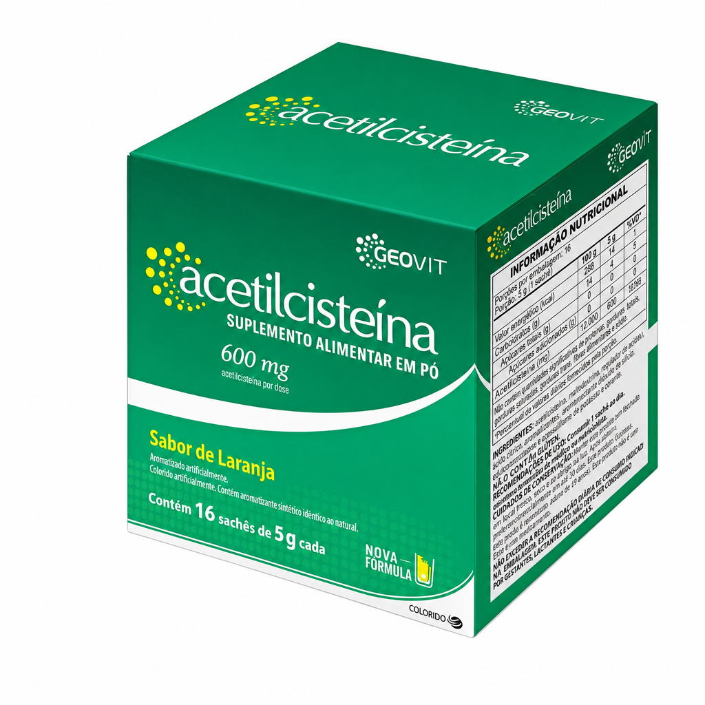 ACETILCISTEINA 600MG SABOR LARANJA 16ENVELOPES GRANULADO 5G GEOVIT