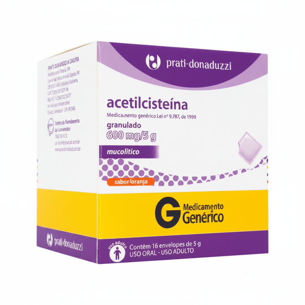 ACETILCISTEINA 600MG GRANULADO SABOR LARANJA 16 ENVELOPES PRATI DONADUZZI