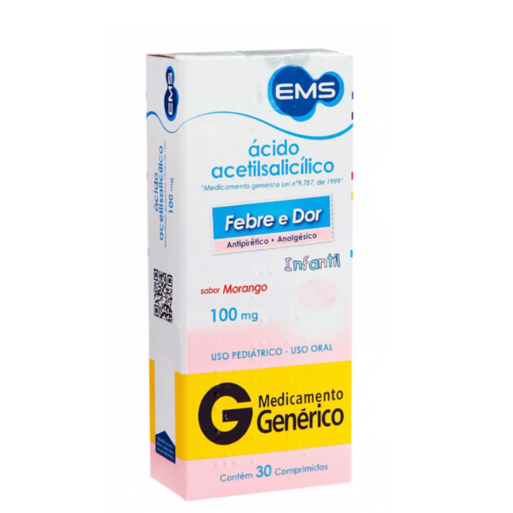 ACIDO ACETILSALICILICO 100MG INFANTIL SABOR MORANGO 30 COMPRIMIDOS EMS