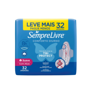 ABSORVENTE SEMPRE LIVRE ADAPT PLUS COBERTURA SUAVE COM ABAS 32 UNIDADES